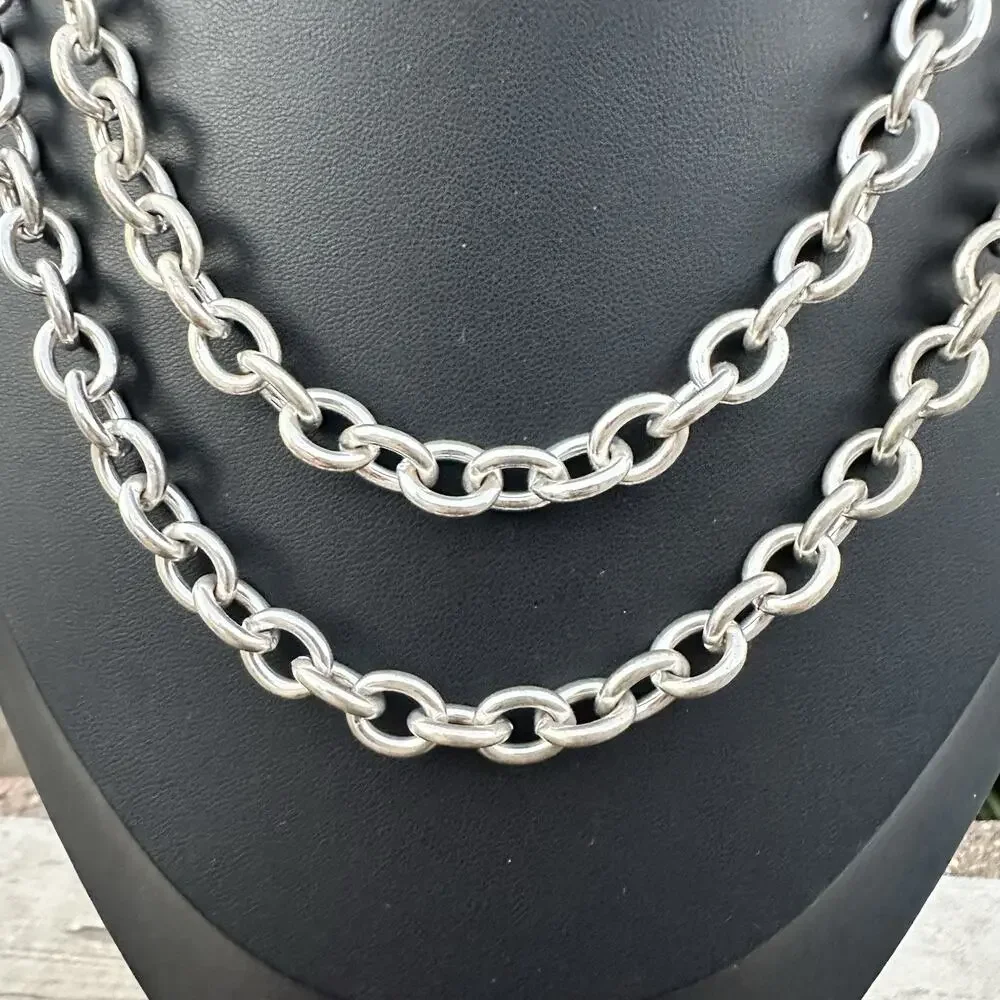 Brooks Brothers Chain Necklace 346 Silver Tone Link Toggle Designer Long 36”